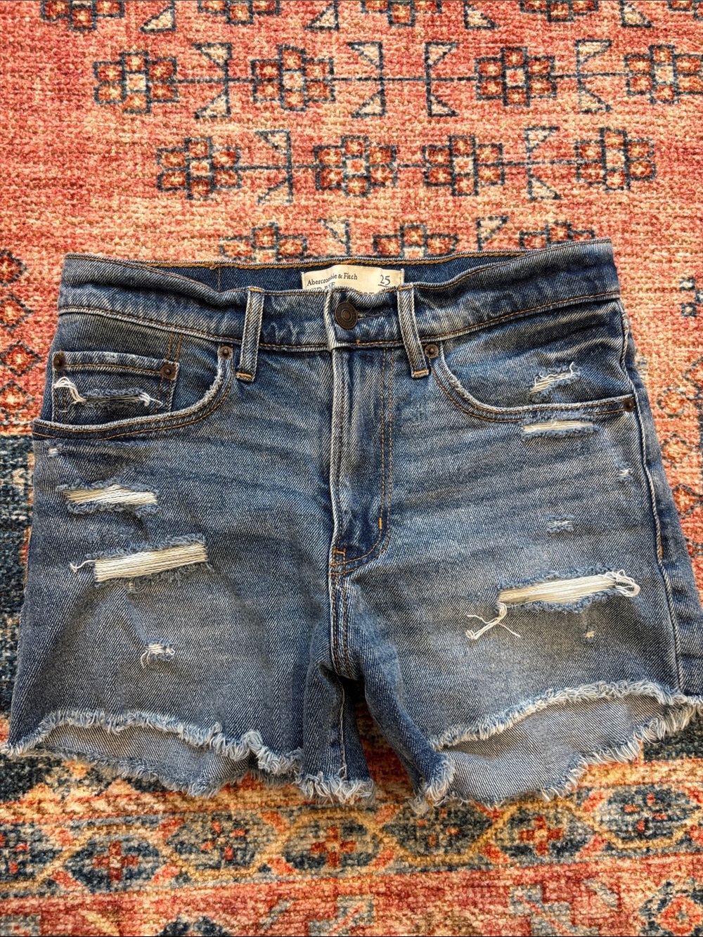Abercrombie & Fitch Distressed Denim Cutoff Shorts in Medium Blue